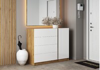 БОСТОН Комод КМ-001 (МДФ Комплект) Корпус - Дуб Крафт золотой  Фасад МДФ - глянцевая Белый ЭЧ987 КАТЕГОРИЯ А