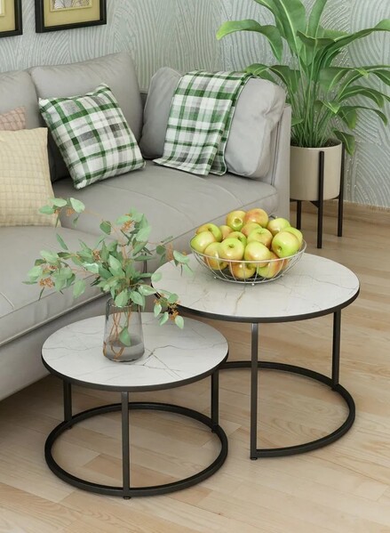 Журнальные столики SANTREK HOME «Дуэт» ЛДСП (комплект 2 шт.) Белый/Черный 600*600*470 и 500*500*400