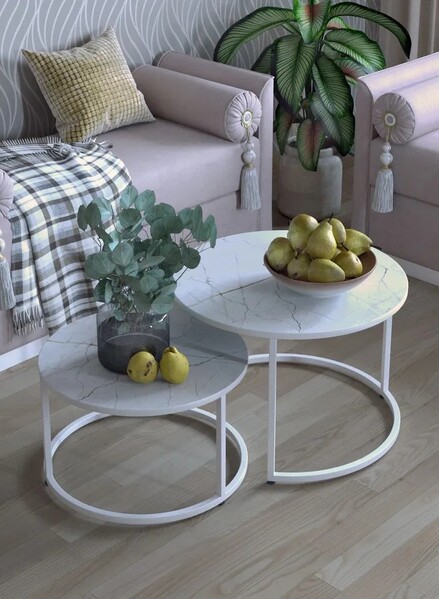 Журнальные столики SANTREK HOME «Дуэт» ЛДСП (комплект 2 шт.) Белый/Белый 600*600*470 и 500*500*400   