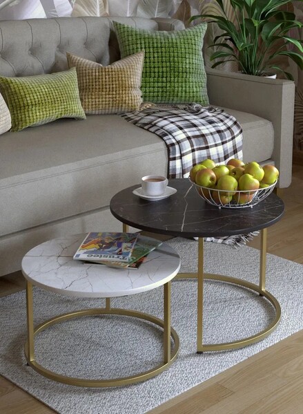 Журнальные столики SANTREK HOME «Дуэт» ЛДСП (комплект 2 шт.) Инь Янь/Золото 600*600*470 и 500*500*400