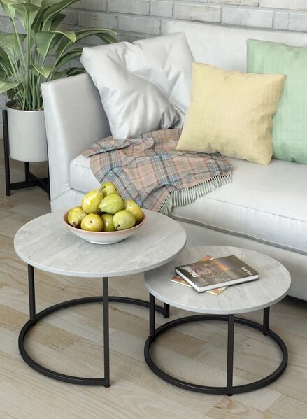 Журнальные столики SANTREK HOME «Дуэт» ЛДСП (комплект 2 шт.) Гранит/Черный 600*600*470 и 500*500*400