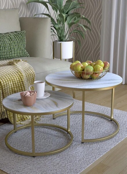 Журнальные столики SANTREK HOME «Дуэт» СТЕКЛО (комплект 2 шт.) Звездный путь/Золото, 600*600*400 и 500*500*300