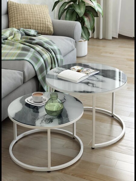 Журнальные столики SANTREK HOME «Дуэт» СТЕКЛО (комплект 2 шт.) Белый Черный/Белый, 600*600*400 и 500*500*300