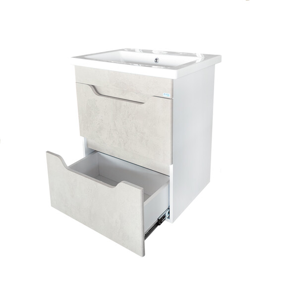 Подстолье SANTREK HOME "Римини-60" (Бежевый бетон) 2 ящика под умывальник "Como-60" 560х820х430