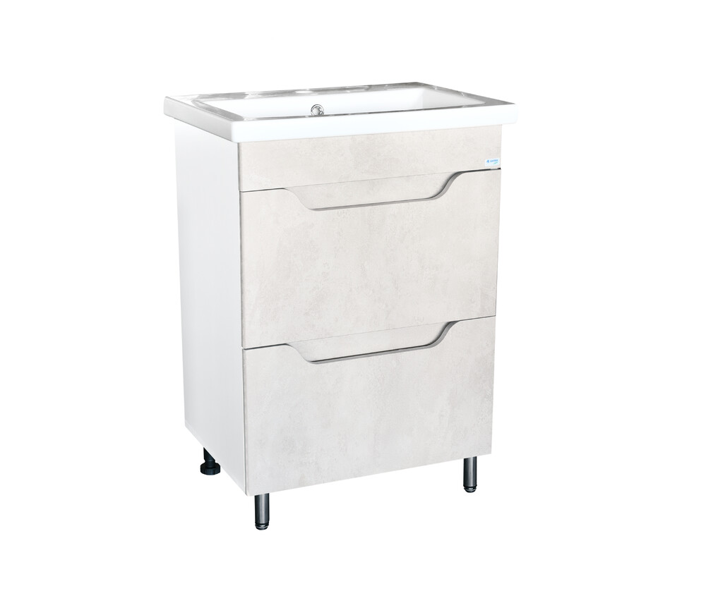 Подстолье SANTREK HOME "Римини-60" (Бежевый бетон) 2 ящика под умывальник "Como-60" 560х820х430