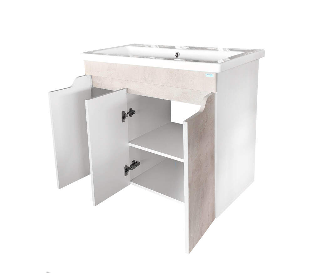 Подстолье SANTREK HOME "Римини-80" (Бежевый бетон) 3 двери под умывальник "Como-80" 765х820х425