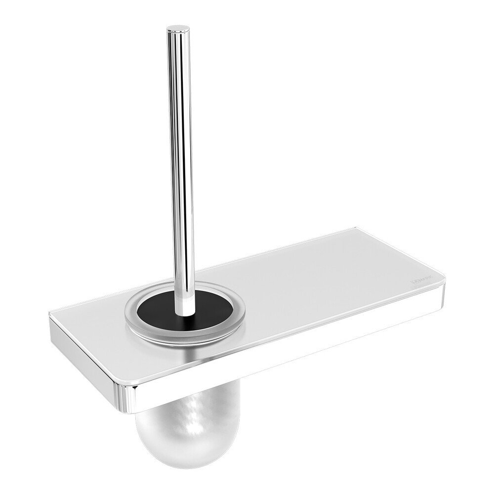 9761031 Ершик для унитаза GLASS LINE с держателем и полкой, хром/белое стекло LEMARK
