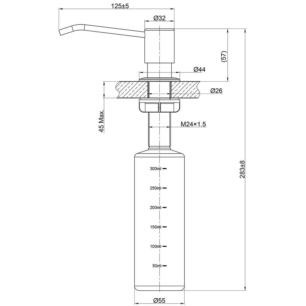 LM8201PGR EXPERT Дозатор для жидких моющих средств врезной, нерж.сталь/пластик, ГРЕЙ LEMARK