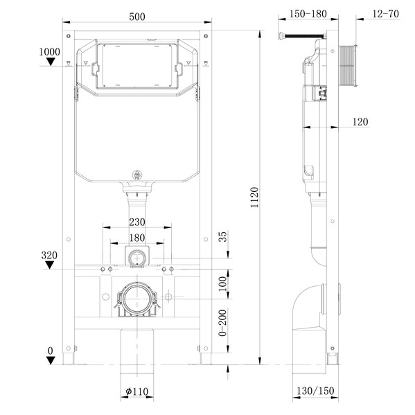 Инсталляция HOLLER K133-A04 (500*120*1120мм), (3/6л, WDI)  (комплект 2 в 1)  + Клавиша смыва K5234 (236*152*28мм) хром (+ звукоизоляционная плита)