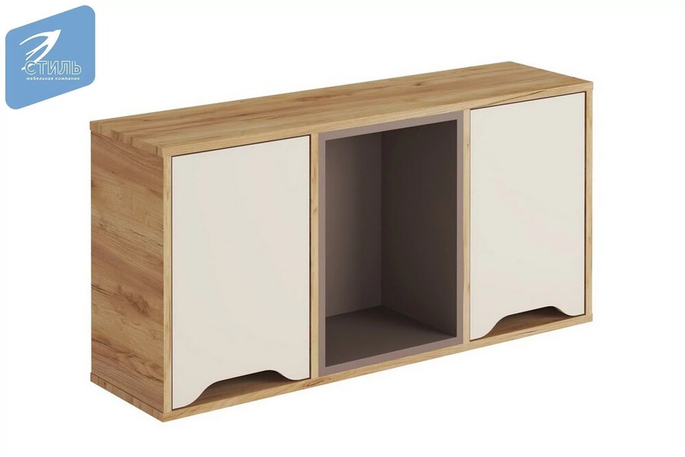 RICH Полка навесная ПН-001 Корпус - Дуб Крафт золотой  Фасад ЛДСП - Миндаль / Глиняный серый (1 место) ЧШ376 КАТЕГОРИЯ А