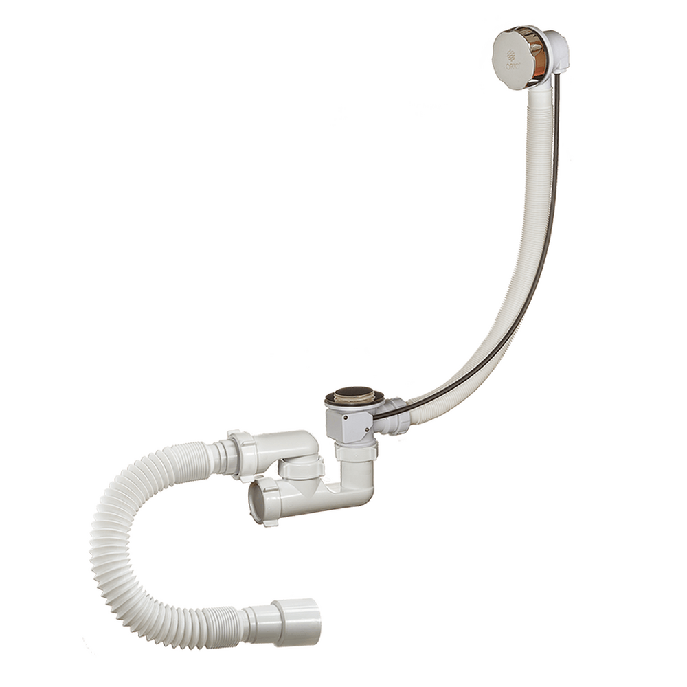 А-28089-75 Cифон для ванны (обвязка) ОРИО 1 1/2"х40, регулируемый с переливом 75 см и гибкой трубой 40/50 (полуавтомат)