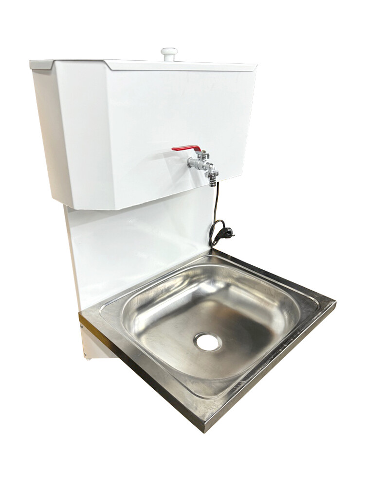 Умывальник навесной с ЭВН (нерж. мойка 40*50,V-бака 17л.) 1,25кВт БЕЛЫЙ, кран силумин (2 места)