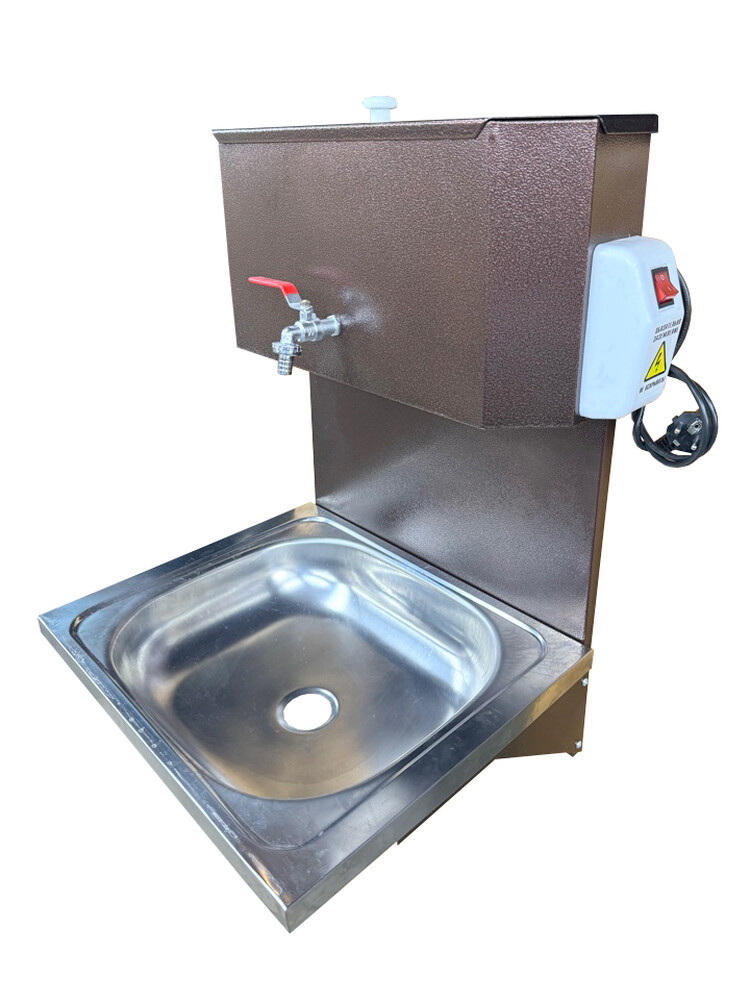 Умывальник навесной с ЭВН (нерж. мойка 40*50,V-бака 17л.) 1,25кВт МЕДЬ, кран силумин (2 места)