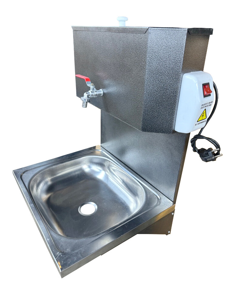 Умывальник навесной с ЭВН (нерж. мойка 40*50,V-бака 17л.) 1,25кВт СЕРЕБРО, кран силумин (2 места)