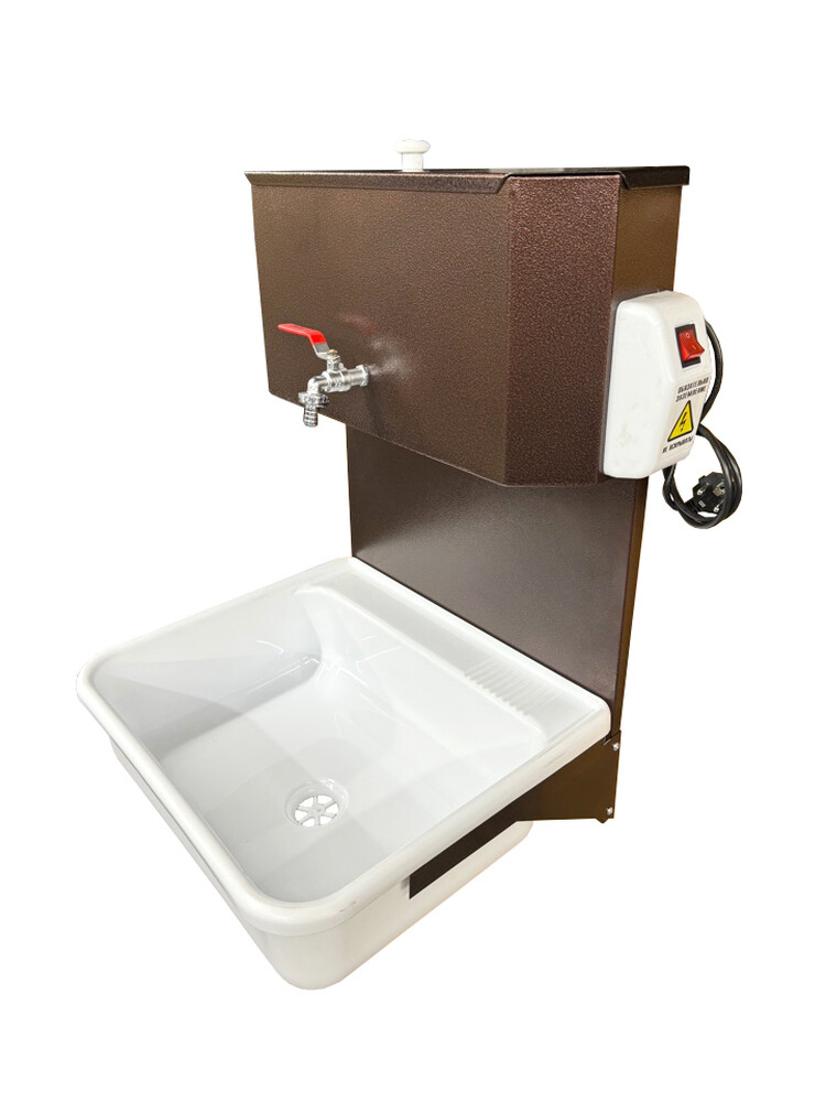 Умывальник навесной с ЭВН (пластмас. мойка 40*50,V-бака 17л.) 1,25кВт МЕДЬ, кран силумин (2 места)