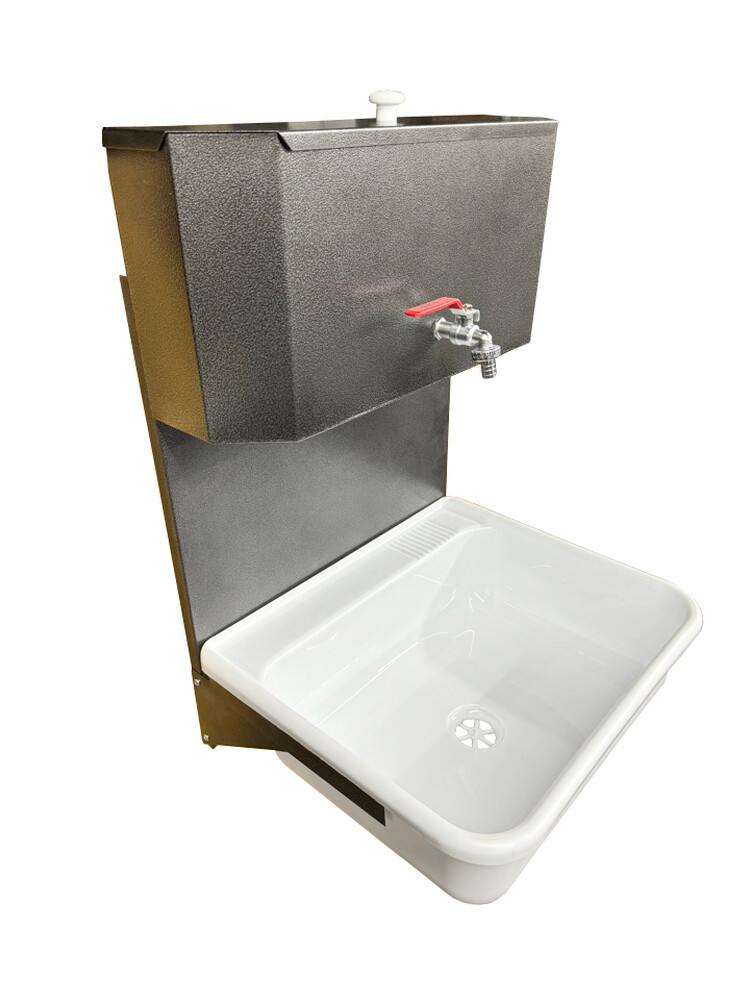 Умывальник навесной с ЭВН (пластмас. мойка 40*50,V-бака 17л.) 1,25кВт СЕРЕБРО, кран силумин (2 места)