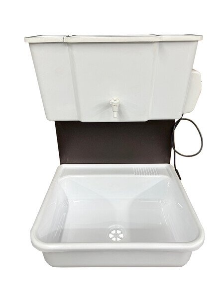 Умывальник навесной Водолей с ЭВН ПЛАСТ. БАЧОК (пластмас. мойка 40*50,V-бака 17л.) 1,25кВт МЕДЬ, кран пластик (2 места)