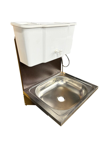 Умывальник навесной Водолей с ЭВН ПЛАСТ. БАЧОК (нерж. мойка 40*50,V-бака 17л.) 1,25кВт МЕДЬ, кран пластик (2 места)