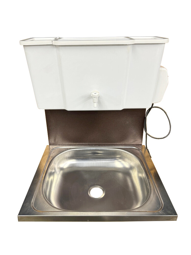 Умывальник навесной Водолей с ЭВН ПЛАСТ. БАЧОК (нерж. мойка 40*50,V-бака 17л.) 1,25кВт МЕДЬ, кран пластик (2 места)