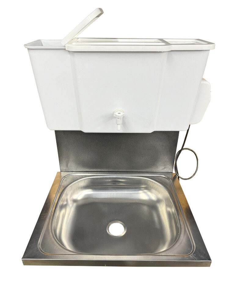 Умывальник навесной Водолей с ЭВН ПЛАСТ. БАЧОК (нерж. мойка 40*50,V-бака 17л.) 1,25кВт СЕРЕБРО, кран пластик (2 места)