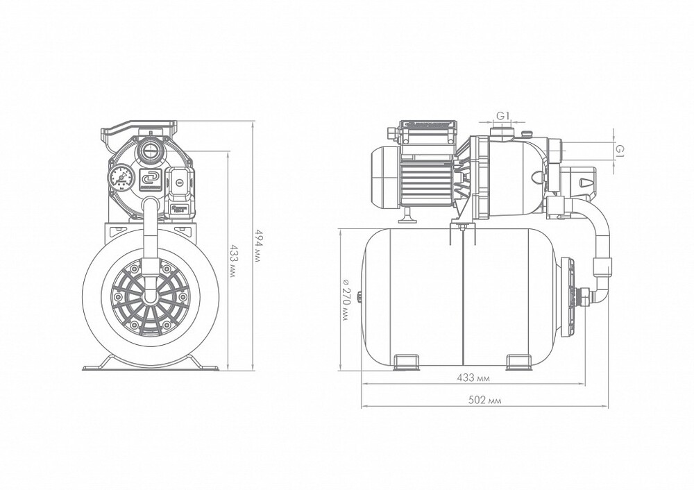 Насосная станция ДЖИЛЕКС Джамбо 60/35 П-24 2.0 (0,6 кВт, 60 л/мин, глубина всасывания 9м, выс. подъема 35м, пласт. корп., ГА-24л) 3014