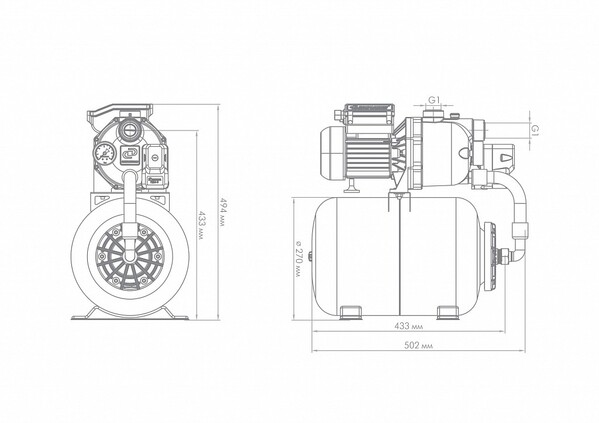 Насосная станция ДЖИЛЕКС Джамбо 60/35 П-24 2.0 (0,6 кВт, 60 л/мин, глубина всасывания 9м, выс. подъема 35м, пласт. корп., ГА-24л) 3014