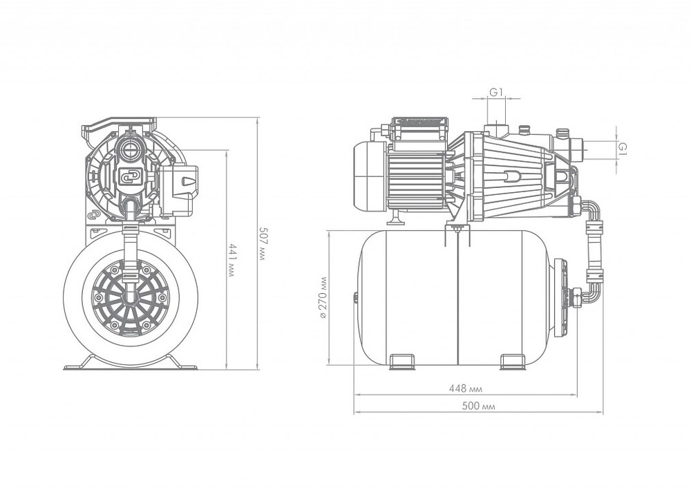 Насосная станция ДЖИЛЕКС Джамбо 70/50 П-24 2.0 (1,1 кВт 70 л/мин, глубина всасывания 9м, выс. подъема 50м, пластик. корп., ГА-24л) 3016