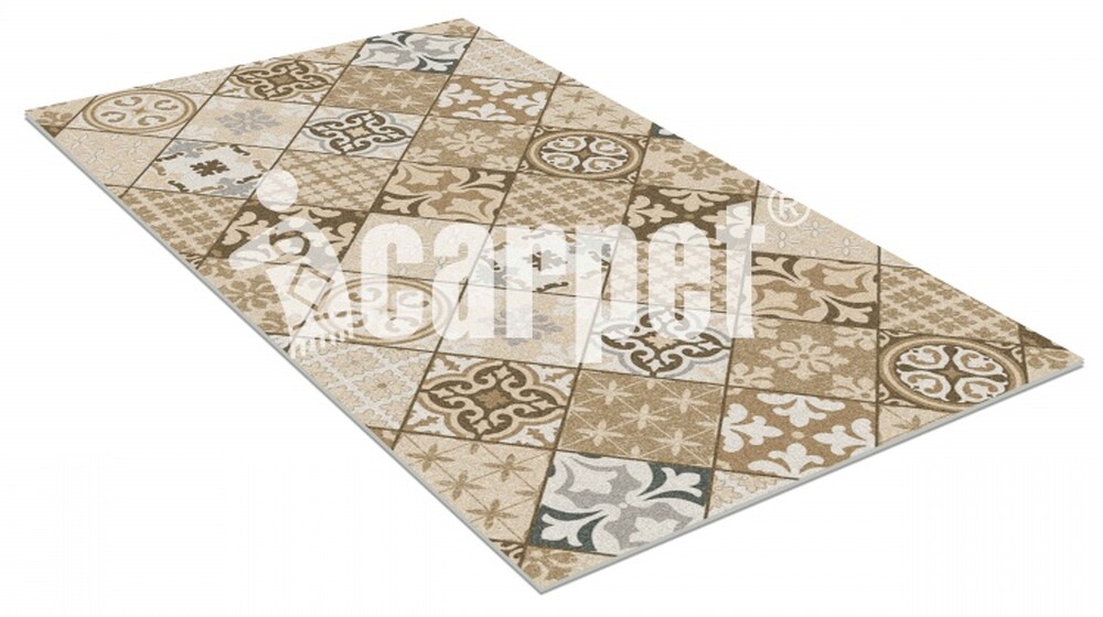 Коврик вырезной icarpet PRINT антискользящий (137) "Плитка Карфаген" 60х100 бежевый с серым