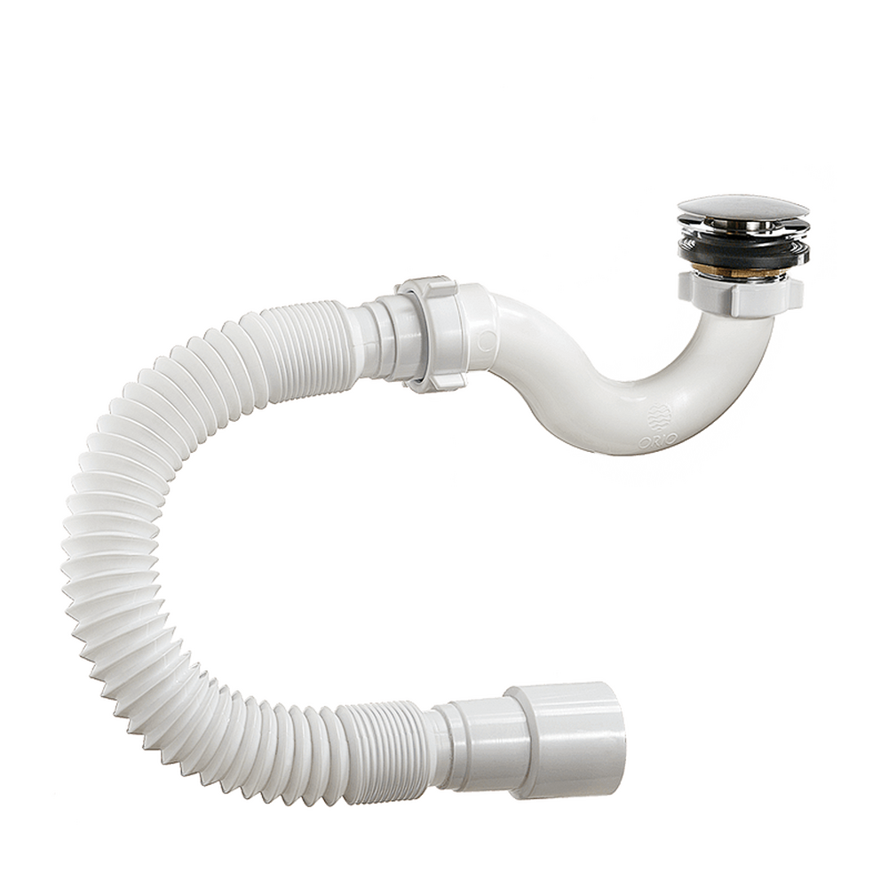 АР-20589 Сифон для душ. поддона ОРИО 1 1/2х40 клик-клак пластиковый, с гибкой трубой 40-40/50 (S-тип)
