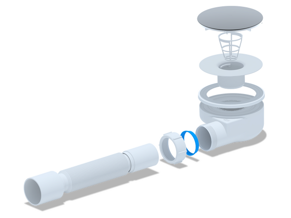 E355VAL Сифон АНИ для душевого поддона АНИ Пласт 1 1/2"*90, h 53мм, с гибкой трубой 375*40*50, вальцовка