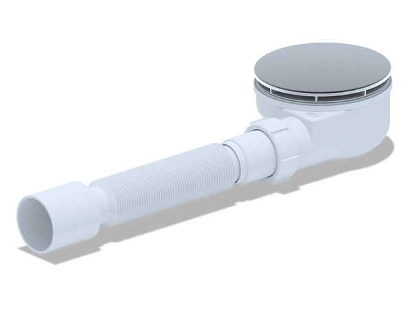 E355VAL Сифон АНИ для душевого поддона АНИ Пласт 1 1/2"*90, h 53мм, с гибкой трубой 375*40*50, вальцовка