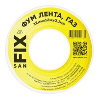 ФУМ-лента газ SANFIX 12мм х 12м х 0,1мм х 0,7г/см3, 55/25 мм, 