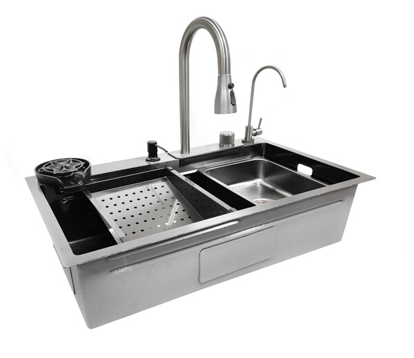   Мойка нерж врезная 800х450х220 т3,0 ГРАФИТ HB8045FB +6 (+ сифон) SANTREK AQUA + Подарок (Колландер, фруктов, доска, 2 смесителя, ополаск)  АКЦИЯ !!!