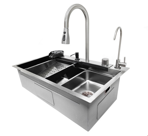 Мойка нерж ( 6 в 1) SANTREK AQUA 750х450х220 т 3,0 ГРАФИТ HB7545FB +6 (+ сифон) + Подарок (Колландер, фруктовница, доска, 2 смесителя, ополаскиватель)