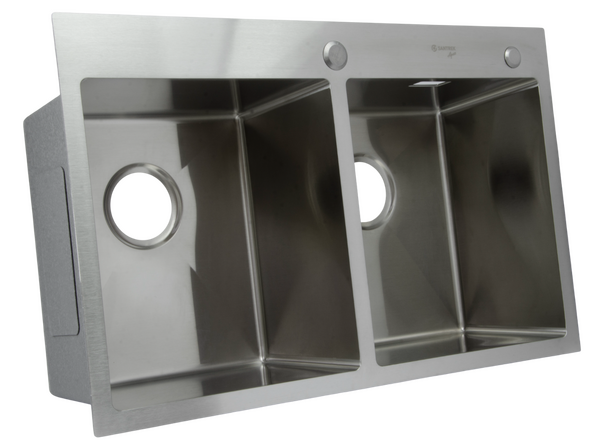 Мойка нерж врезная SANTREK AQUA PRO 780х480х220 т 3,0 ДВОЙНАЯ САТИН  D7848HDS (+ сифон +дозатор) + КОЛАНДЕР 420х220 В ПОДАРОК!!!