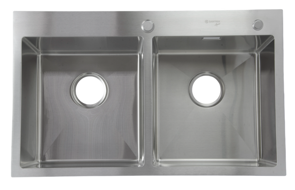 Мойка нерж врезная SANTREK AQUA PRO 780х480х220 т 3,0 ДВОЙНАЯ САТИН  D7848HDS (+ сифон +дозатор) + КОЛАНДЕР 420х220 В ПОДАРОК!!!