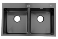 Мойка нерж врезная SANTREK AQUA PRO 780х480х220 т 3,0 ДВОЙНАЯ ГРАФИТ D7848HDB (+ сифон +дозатор) + КОЛАНДЕР 420х220 В ПОДАРОК!!!