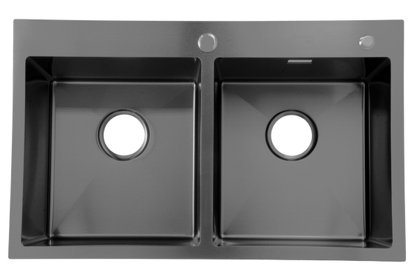 Мойка нерж врезная SANTREK AQUA PRO 780х480х220 т 3,0 ДВОЙНАЯ ГРАФИТ D7848HDB (+ сифон +дозатор) + КОЛАНДЕР 420х220 В ПОДАРОК!!!