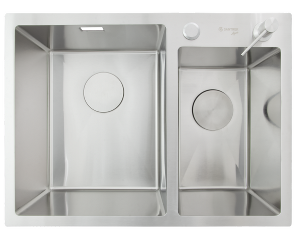 Мойка нерж врезная SANTREK AQUA PRO 650х480х220 т 3,0 1,5 ЧАШИ САТИН D6548HDS (+ сифон +дозатор) + КОЛАНДЕР 460х220 В ПОДАРОК!!!