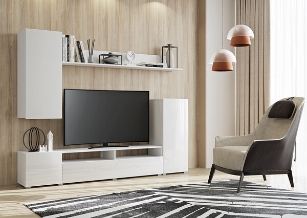 ФАСАД Гостиная Лира МДФ белый глянец (2 места)