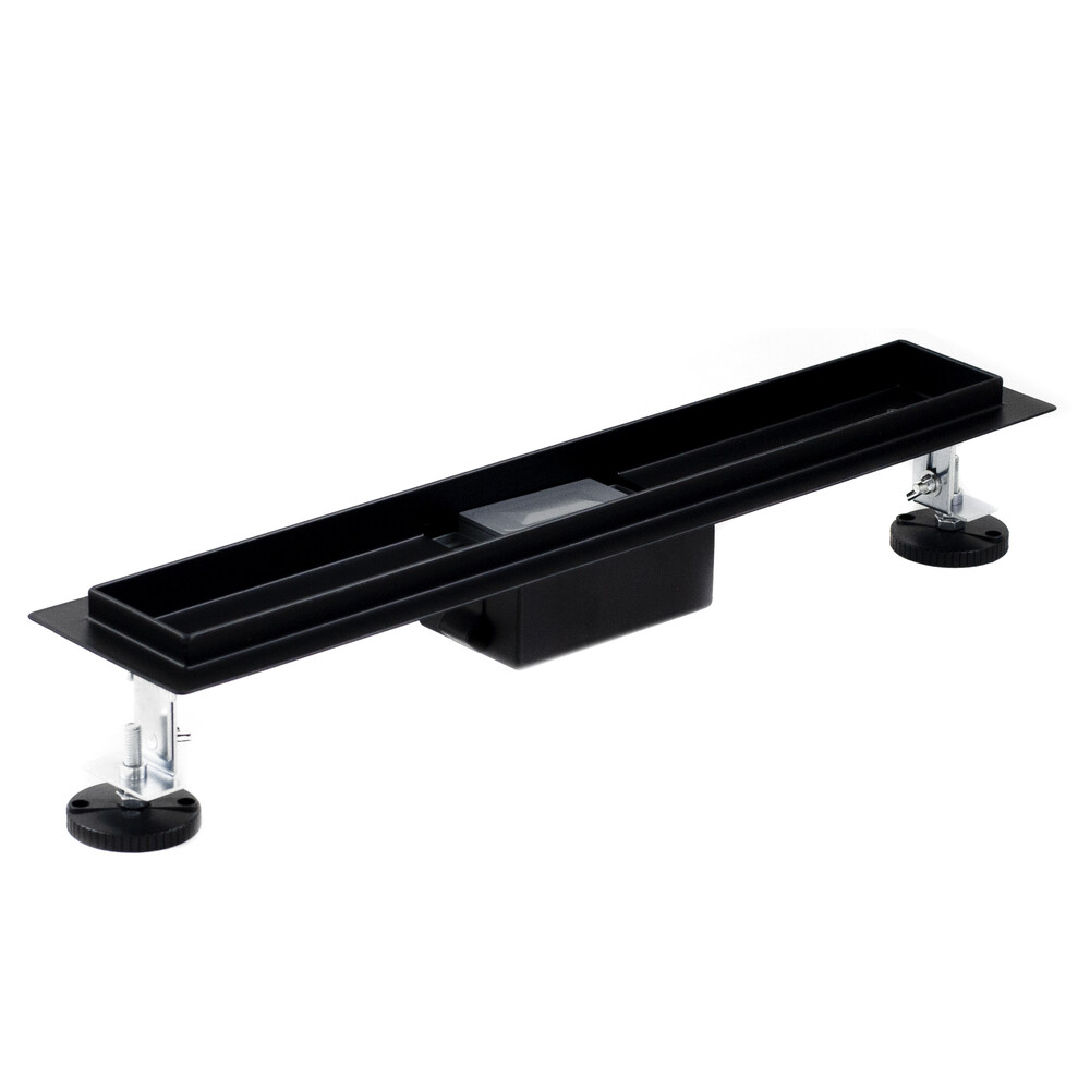 Линейный душевой трап SANTREK AQUA  A-70500 BLACK нерж 70*500мм (неповоротный горизонтальный выпуск, ф40)  черный матовый, сухой затвор и гидрозатвор