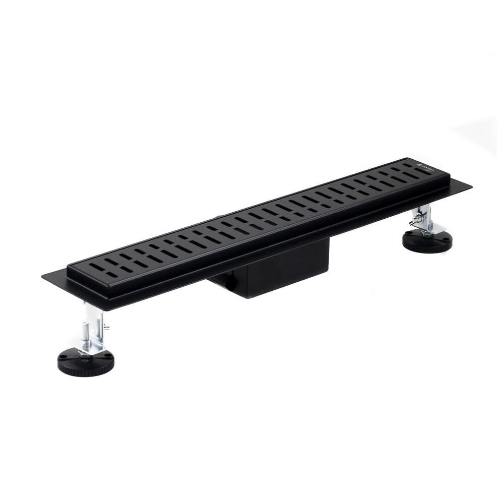 Линейный душевой трап SANTREK AQUA  A-70500 BLACK нерж 70*500мм (неповоротный горизонтальный выпуск, ф40)  черный матовый, сухой затвор и гидрозатвор