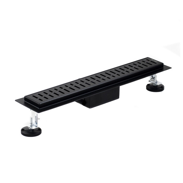 Линейный душевой трап SANTREK AQUA  A-70500 BLACK нерж 70*500мм (неповоротный горизонтальный выпуск, ф40)  черный матовый, сухой затвор и гидрозатвор