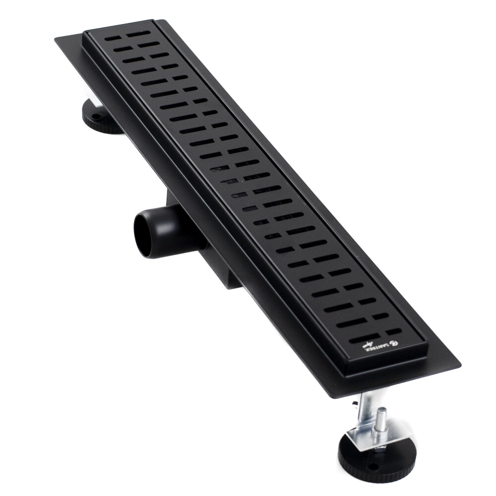 Линейный душевой трап SANTREK AQUA  A-70500 BLACK нерж 70*500мм (неповоротный горизонтальный выпуск, ф40)  черный матовый, сухой затвор и гидрозатвор