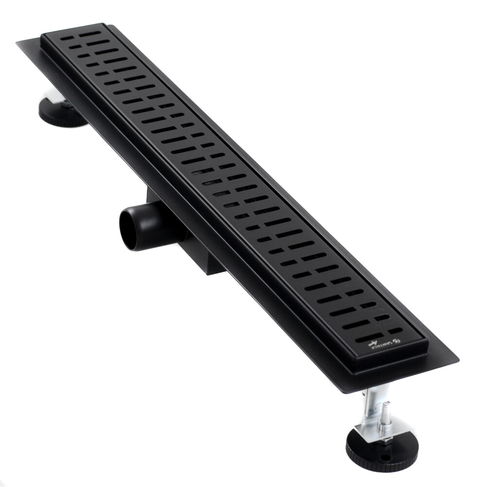 Линейный душевой трап SANTREK AQUA  A-70600 BLACK нерж 70*600мм (неповоротный горизонтальный выпуск, ф40)  черный матовый, сухой затвор и гидрозатвор