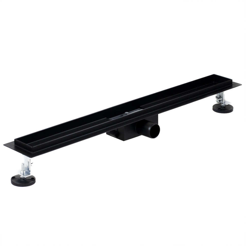 Линейный душевой трап SANTREK  A-70700 BLACK нерж 70*700мм (неповоротный горизонтальный выпуск, ф40)  черный матовый, сухой затвор и гидрозатвор