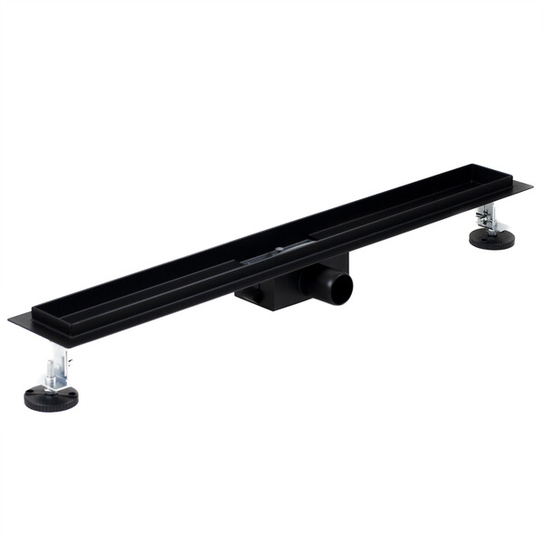 Линейный душевой трап SANTREK  A-70700 BLACK нерж 70*700мм (неповоротный горизонтальный выпуск, ф40)  черный матовый, сухой затвор и гидрозатвор