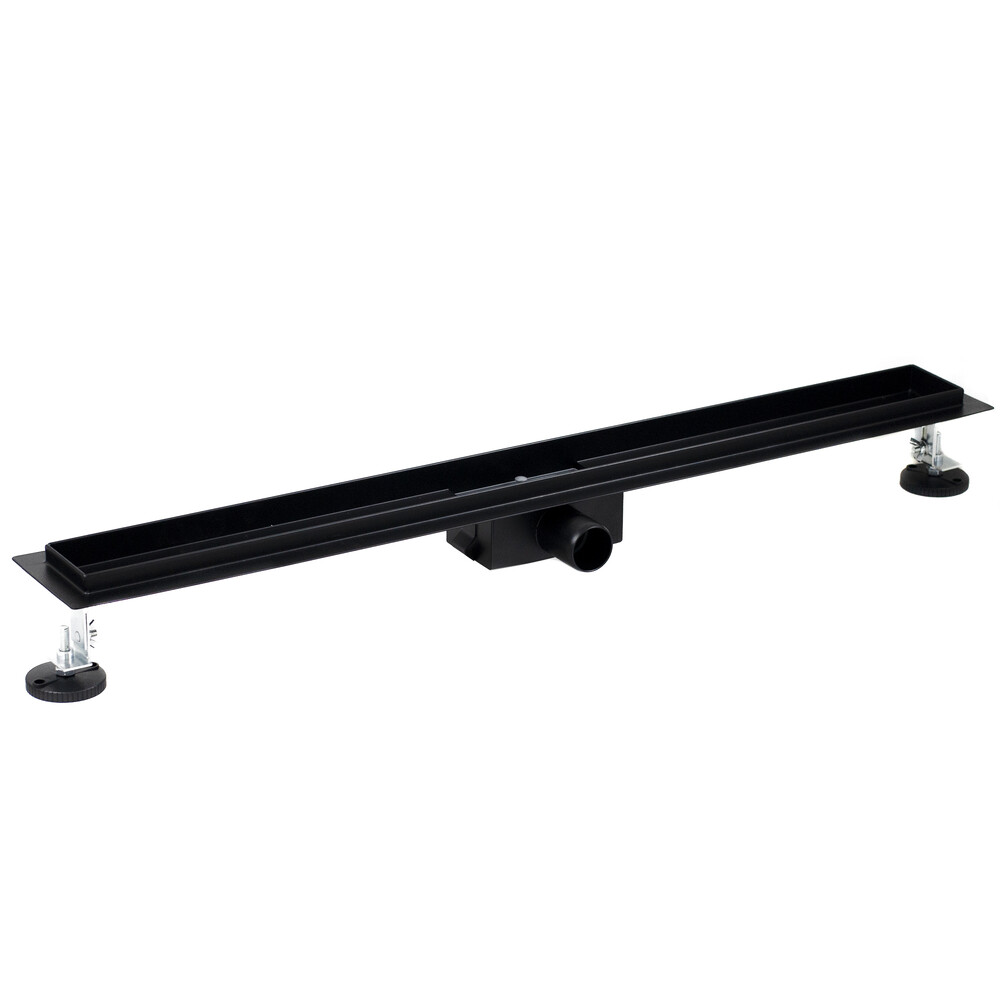 Линейный душевой трап SANTREK  A-70800 BLACK нерж 70*800мм (неповоротный горизонтальный выпуск, ф40)  черный матовый, сухой затвор и гидрозатвор