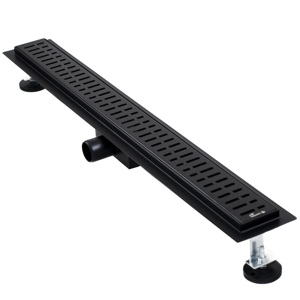 Линейный душевой трап SANTREK  A-70800 BLACK нерж 70*800мм (неповоротный горизонтальный выпуск, ф40)  черный матовый, сухой затвор и гидрозатвор