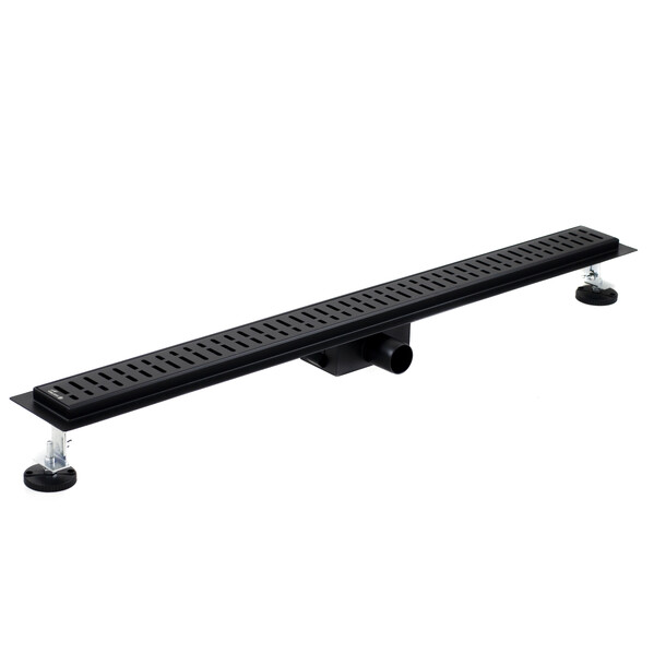 Линейный душевой трап SANTREK AQUA  A-70900 BLACK нерж 70*900мм (неповоротный горизонтальный выпуск, ф40)  черный матовый, сухой затвор и гидрозатвор